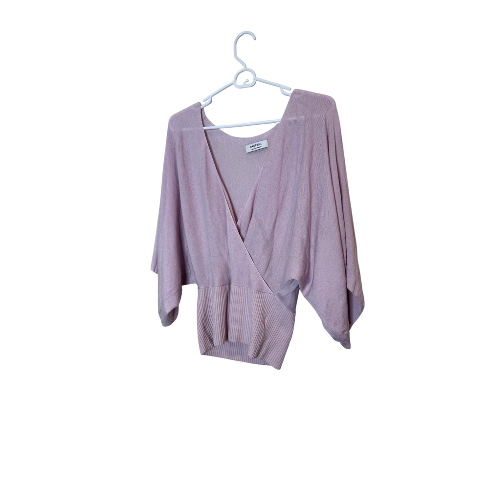 Bailey 44 Sweater Womens Medium Pink Wrap V Neck Dolman Cropped Ribbed Hem‎ Knit